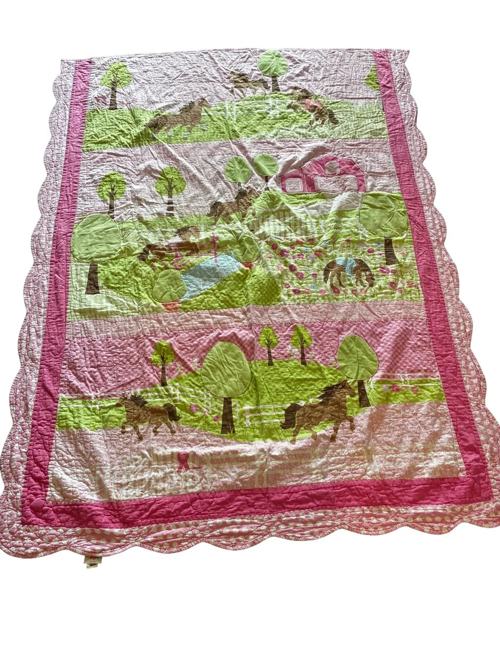 Vintage Circo Target Pretty Horses Twin Full Quilt Pink Farm Barn